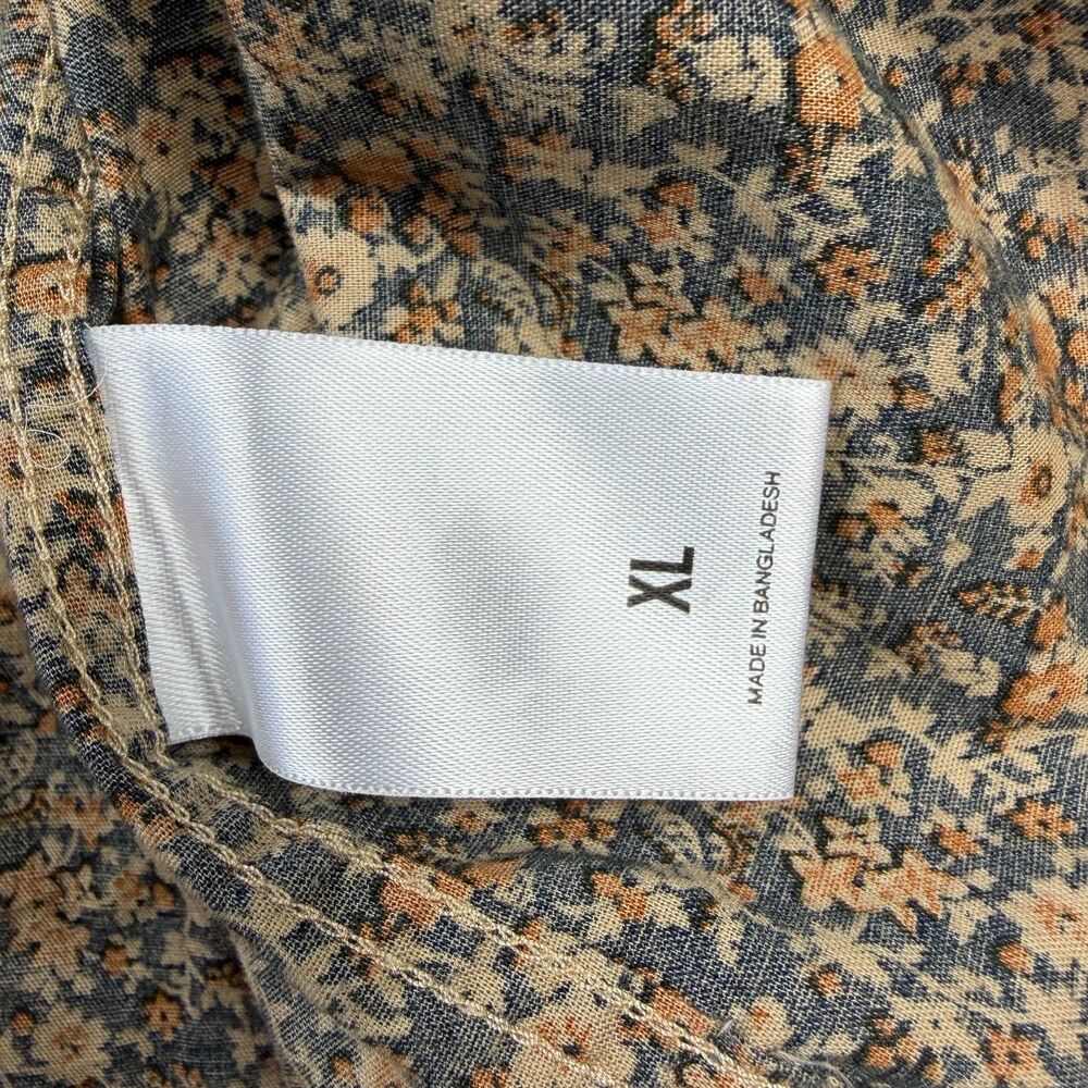 Express Floral Button Up Shirt Womens XL Navy Orange Ditsy Cotton Grandmacore - Picture 4 of 12